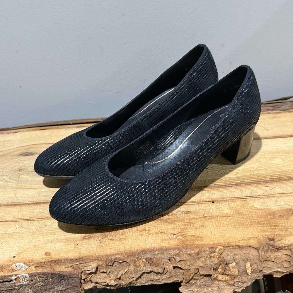 NEW ARA Kendall pumps in Black Striped Leather Size 8 A17 - Picture 2 of 13